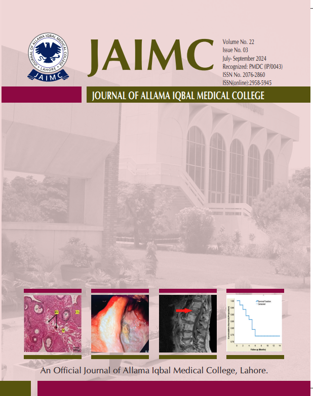					View Vol. 22 No. 3 (2024): JAIMC: Official Journal Of Allama Iqbal Medical College, Lahore
				